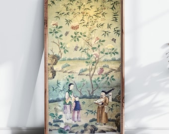 Pannello murale in stile Chinoiserie: stampa artistica di carta da parati cinese del XIX secolo / Parte 4/4