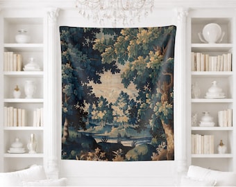 French Verdure Aubusson Wall Hanging, 100% Polyester Wall Tapestry, Printed Fabric Reproduction, Antique Wall Art, Vintage Home Decor Gift