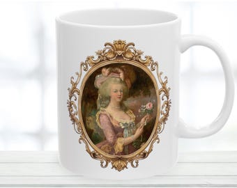 Keramische Marie Antoinette-mok, Franse rococo vintage koffiekopje, theemok, cadeau voor geschiedenis buff, 11oz 15oz, antieke sfeer, theekopje Versailles