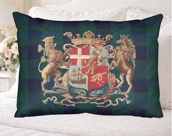 Coat of Arms Cotton Pillow Sham, Ralph Lauren Inspired Tartan Design, Preppy Bedroom Decor