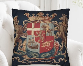 Wappen Kissenbezug, Vintage Gobelin Kissenbezug, Antikes Chateau Wohnkultur, Ralph Lauren inspirierter Preppy Traditioneller Stil