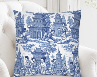 シノワズリクッションカバー - 中国祖先の肖像画 - 皇帝2（青