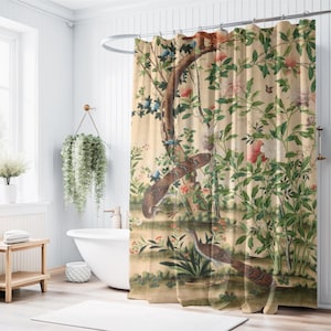 Chinoiserie Shower Curtain - 18th Century Chinese Art Reproduction, Asian Bathroom Decor, Oriental Bath Curtain, Luxury Home Decor Accessory