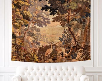 Verdure Aubusson Wandbehang, Wandbehang aus 100% Polyester, Gedruckte Stoffreproduktion, Antike Wandkunst, Vintage Wohnkultur Geschenk