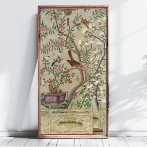 Chinoiserie Wall Panel, Antique Chinese Wallpaper Reproduction, Asian Fine Art Print, Wall Art Decor Poster, Vintage Home Decor | Part 1/2