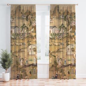 Chinoiserie Window Curtain (1pc), Vintage Chinese Drapery Panel, Oriental Interior Decor, Asian Home Decor, Antique Style Blackout Drapes