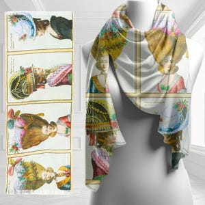 Elegant 18th Century French Fashion Print Scarf Shawl - Vintage Rococo Hairstyles & Headdresses, Classic Art-Inspired Accessory