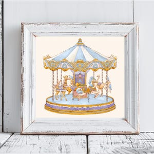 Karussell Kunstdruck Poster, Vintage Französisch Pariser Kinderzimmer Dekor Neugeborene Baby Kleinkind Kinder Schlafzimmer Wandkunst, Aquarell Wanddekoration, Geschenk