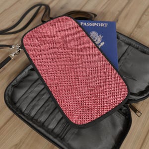 Elegante cartera para pasaporte, organizador de documentos, regalo para aventureros, accesorio de viaje moderno, cartera rosa.