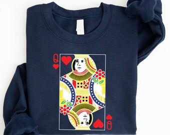 Queen of Hearts Sweatshirt, Queen Sweatshirt, King of Hearts Sweatshirt, Vintage Feminist Sweatshirt, Playing Cards Sweatshirt, Women's