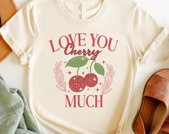Love You Cherry Much T-Shirt, Valentine Coquette Heart T Shirt, Cherry Valentine Day Shirt, Cherry Love Shirt, Trendy Valentines Shirt