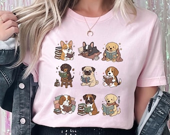Corgi Reading Book Tee, Funny Dog Graphic Shirt, Library Dog Lover Gift, Bookish Puppy Shirt, Reader Apparel