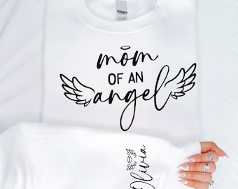 Mom of an Angel Sweatshirt, Personalized Memorial Sweater, Baby Loss Awareness Gift, Custom Name on Sleeve Sweatshirt, Sympathy Gift