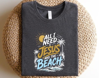 Jesus and the Beach Summer Shirt, Retro Christian Faith Tee