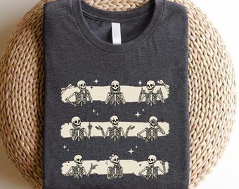 Funny Skeleton Halloween Shirt, Retro Coquette Skeletons Tee, Cute Spooky Season Top, Vintage Fall Ghost Lover Gift