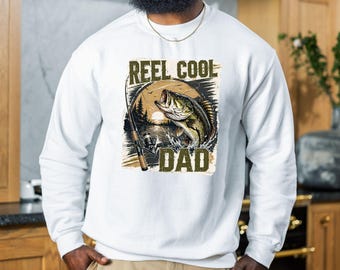 Sudadera divertida de pesca, jersey de pez lubina para hombre, suéter retro de papá pescador.