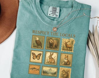 Comfort Colors® Respect The Local Wildlife T-Shirt, Gift For Nature Lover, Animal Lover Shirt, Protect National Parks Tee, Vintage Postage