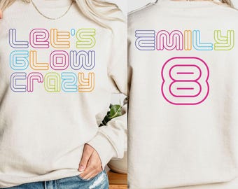 Sudadera personalizada para fiestas luminosas, conjunto neón para niña de cumpleaños, sudadera luminosa personalizada para niños.