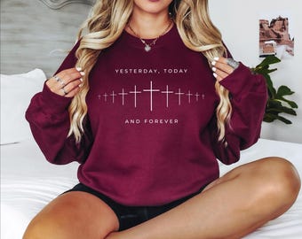 Minimalist Christian Sweatshirt, Bible Verse Crewneck, Cross Line Art Sweater, Religious Inspirational Top