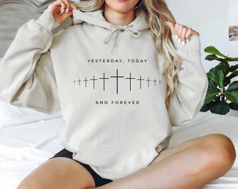 Minimalist Christian Hoodie, Bible Verse Pullover, Cross Line Art Sweatshirt, Religious Inspirational Top
