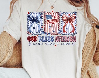 Camiseta vintage con lazo y bandera de EE. UU., top retro patriótico "La tierra que amo", regalo de 1776