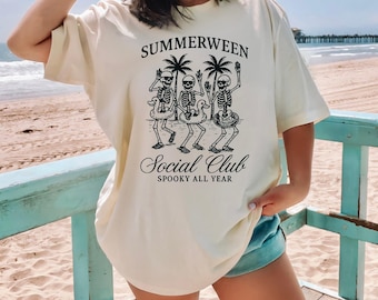 Summerween Shirt , Funny Halloween Tee, Summer Shirt, Skeleton Beach Tee, Spooky Season Tee, Social Club Shirt, Summer Halloween Tee