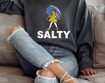 Salty Girl Sweatshirt, Womens Vintage Graphic Pullover, Retro Cotton Blend Crewneck
