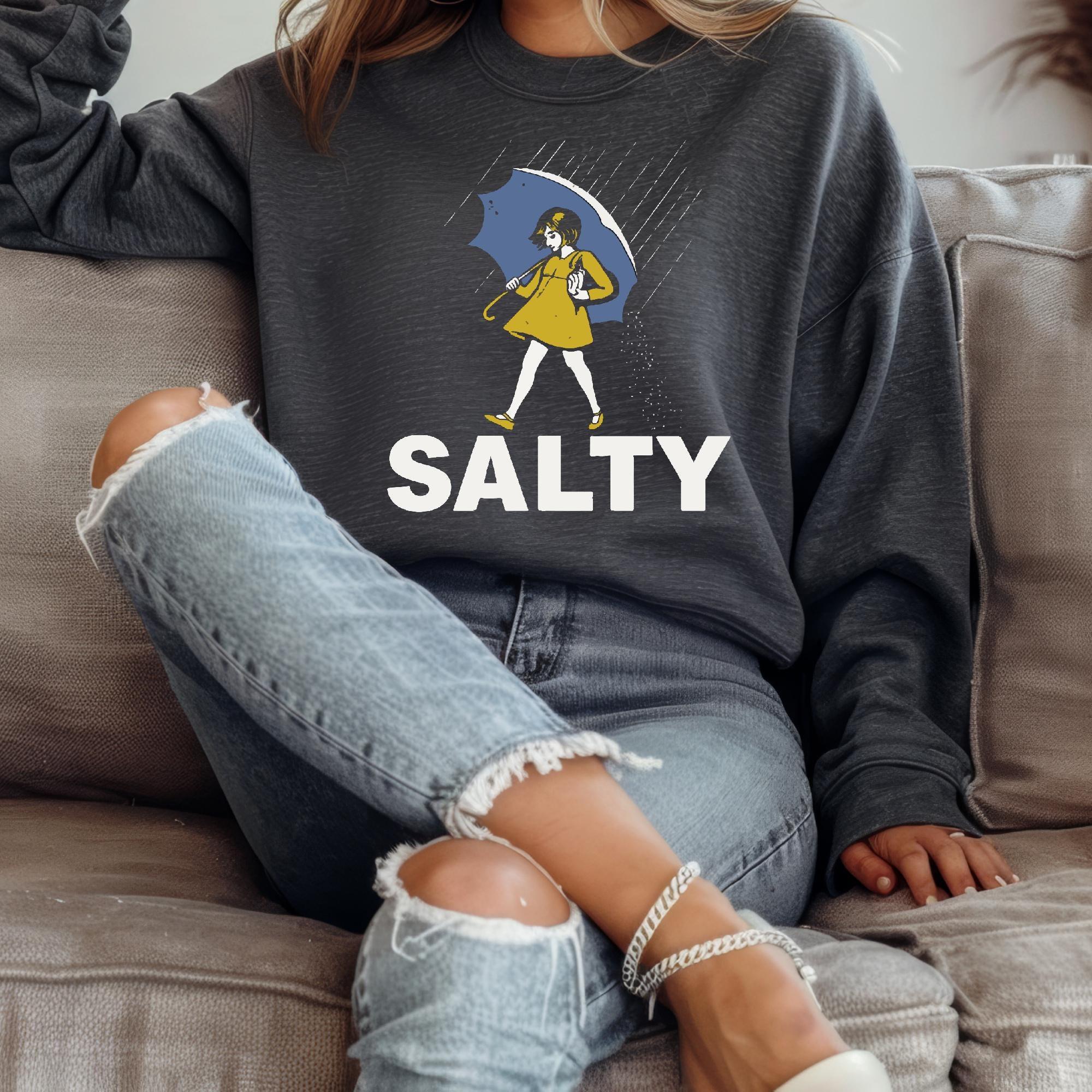 Salty Girl Sweatshirt, Womens Vintage Graphic Pullover, Retro Cotton Blend Crewneck