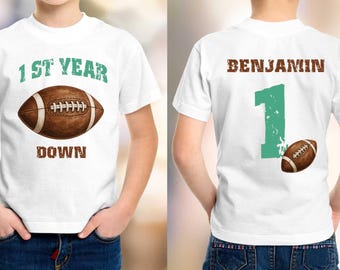 Personalized Football 1st Birthday Shirt, Custom  One Year Down Tee, Touchdown Birthday Outfit, First Birthday Shirt for Boys