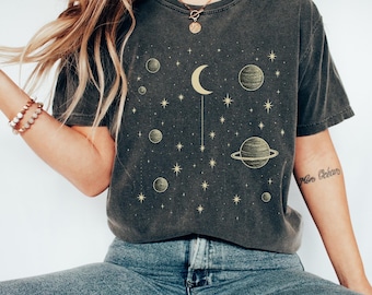 Comfort Colors® Celestial Moon Phase Shirt, Retro Astrology Tee, Spiritual Mystical Shirt, Aesthetic Astronomy Graphic Shirt,Witchy Moon Tee