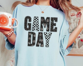 Comfort Colors® Gameday Shirt, Retro Football Shirt, Football Mom Shirt, Game Day Graphic Tee, Checkered Star Football T-Shirt, Fall Sports