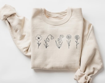 Custom Birth Month Birth Flower Sweatshirt, Personalize Flower Sweatshirt, Sentimental Gifts, Perfect Mothers Day Gift, Ships Free Sweater