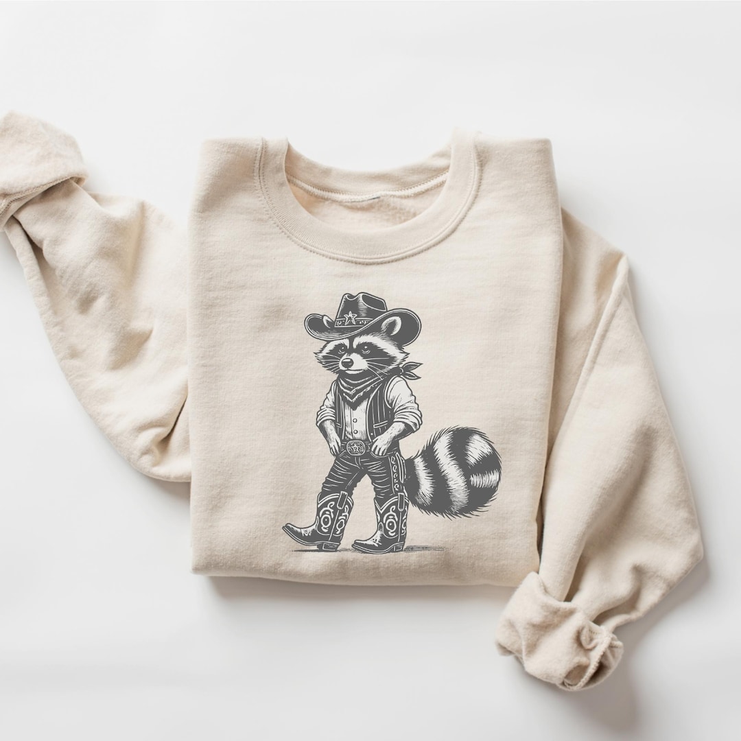Western Raccoon Sweatshirt, Retro Cowboy Racoon Sweatshirt, Funny ...