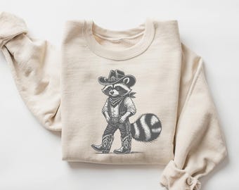 Western Raccoon Sweatshirt, Retro Cowboy Racoon Sweatshirt, Funny Raccoon Meme Sweatshirt, Raccoon Sweatshirt, Wild West Sweatshirt