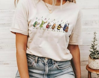Vintage Insect Music Tee, Musical Bugs Shirt, Orchestra Graphic Shirt, Nature Music Lover Gift