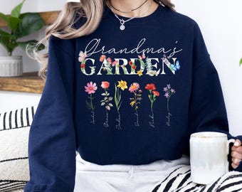 Grandma’s Garden Sweatshirt, Custom Birth Flower Sweater, Personalized Grandma Gift