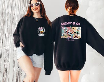 Retro Custom Mickey & Friends Sweatshirt, Disney Vacation Sweatshirt, Disneyland Sweatshirt, Checkered Magic Kingdom Family Matching Trip