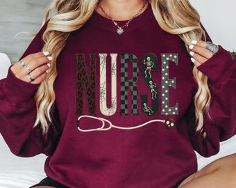 Halloween Nurse Sweatshirt, Skeleton Stethoscope Crewneck, Cute Ghost Nurse Sweater, Spooky Season Gift