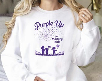 Sudadera morada "Up for Military Kids" - Sudadera de cuello redondo "Mes del Niño Militar"