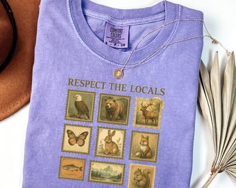 Comfort Colors® Respect The Local Wildlife T-Shirt, Gift For Nature Lover, Animal Lover Shirt, Protect National Parks Tee, Vintage Postage