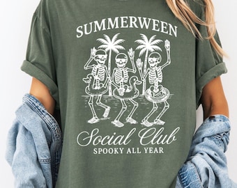 Summerween Shirt Comfort Colors,Funny Halloween Tee,Summer Shirt,Skeleton Beach Tee,Spooky Season Tee,Social Club Shirt,Summer Halloween Tee