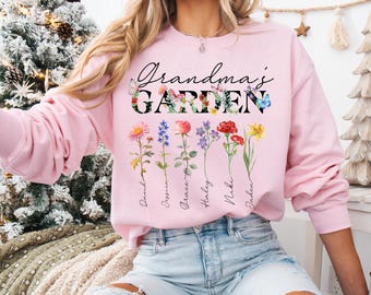 Custom Grandma's Garden Sweatshirt, Personalized Birth Flower Gift for Grandma, Mom's Garden Crewneck