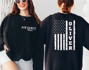 Sudadera personalizada para mamá de la Fuerza Aérea, suéter personalizado para graduación de aviador, sudadera con cuello redondo para la orgullosa familia de la USAF, regalo para mamá y papá militar