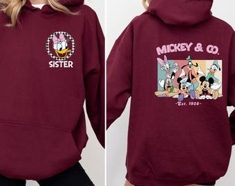 Retro Custom Mickey & Friends Hoodie, Disney Vacation  Hoodie, Disneyland Hoodie, Checkered Magic Kingdom Family Matching Trip Hoodie,Mickey