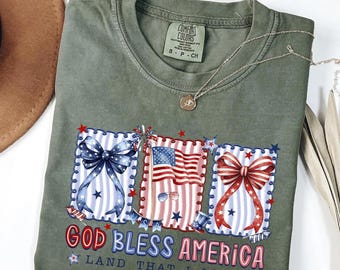Camiseta Comfort Colors© con lazo y bandera de EE. UU. estilo vintage, top retro patriótico "La tierra que amo", regalo de 1776