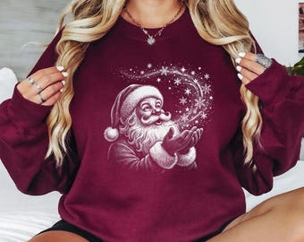 Magic Santa Sweatshirt, Vintage Christmas Jumper, Retro Winter Sweater, Noel Pullover, Holiday Graphic Apparel