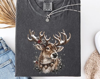 Vintage Reindeer Shirt, Christmas Jingle Bell T-Shirt, Retro Winter Deer Tee, Holiday Gift Shirt, Xmas Animal Apparel, Festive Holiday Top