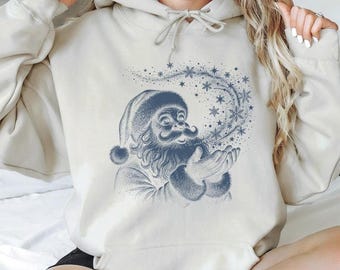 Magic Santa Hoodie, Vintage Christmas Pullover, Retro Winter Hoodie, Noel Holiday Hoodie, Christmas Graphic Apparel