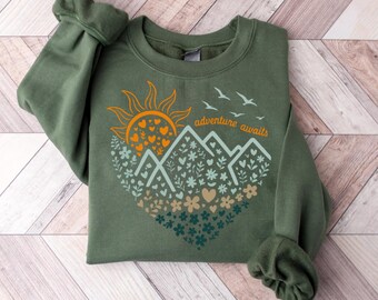 Adventure Awaits Sweatshirt, Camping Sweatshirt, Wanderlust Explore More Sweatshirt, Nature Lover Hiking Sweatshirt, Travel Sweatshirt
