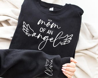 Sudadera personalizada con el nombre de la mamá de un ángel, sudadera con temática de luto en la manga para mujer, sudadera conmemorativa personalizada para bebé, regalos para mamá
